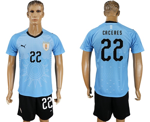 Uruguay #22 Caceres Home Soccer Country Jersey